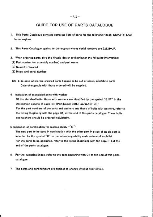 MANUAL DEL CATÁLOGO DE PIEZAS DEL MOTOR HITACHI S12A2