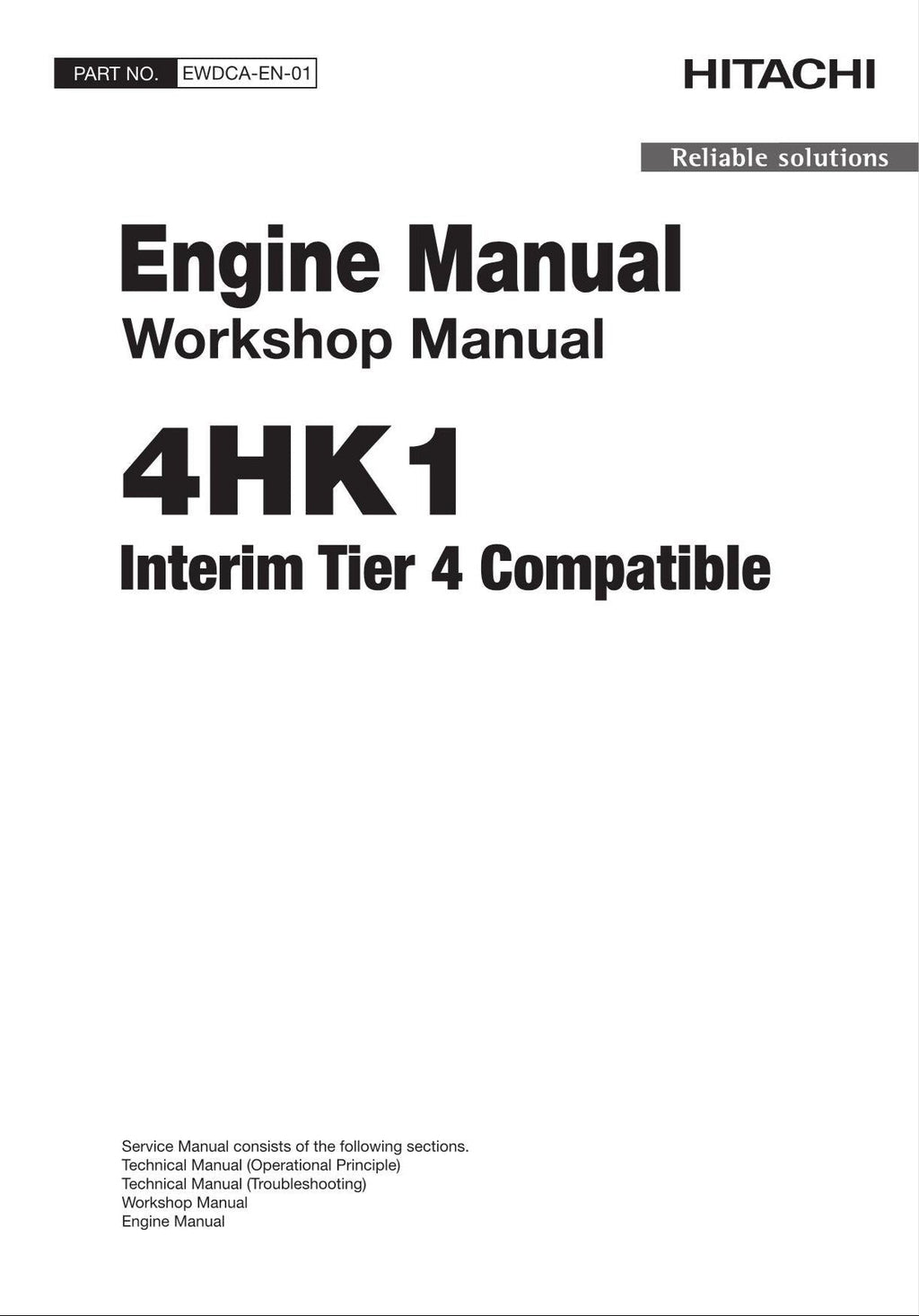 Manual de servicio del taller del motor HITACHI 4HK1 compatible con Tier 4 provisional