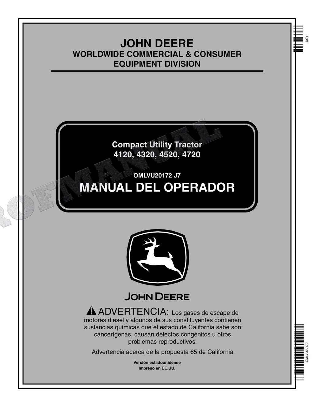 John Deere SN 4120 120101-610000 4320 130101-610000 Tractor Manual del Operador