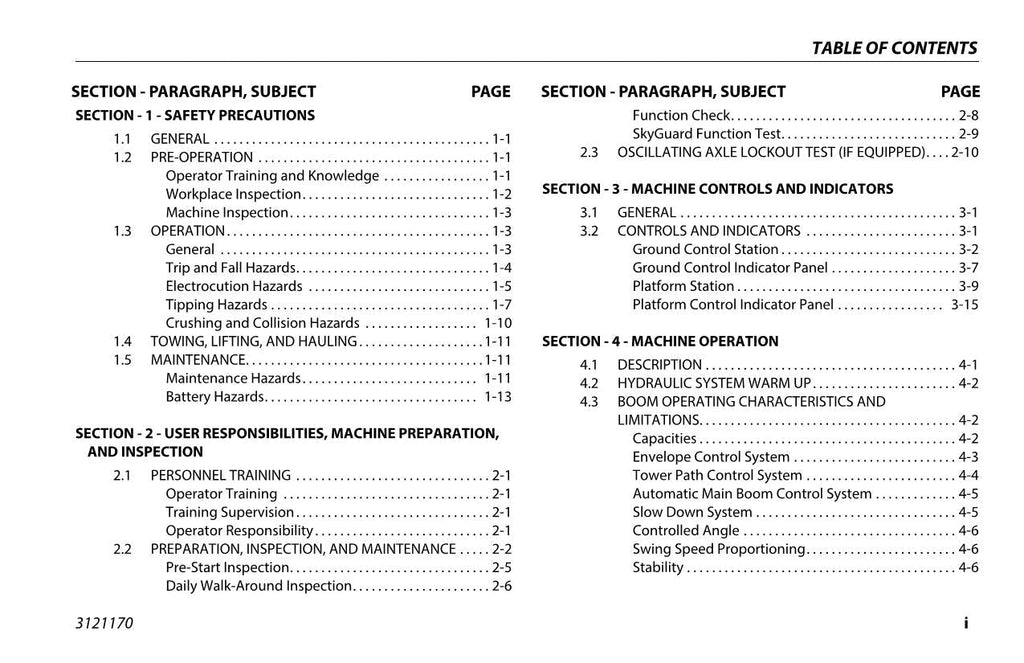 JLG 1250AJP Boom Lift Maintenance Operation Operators Manual 3121170