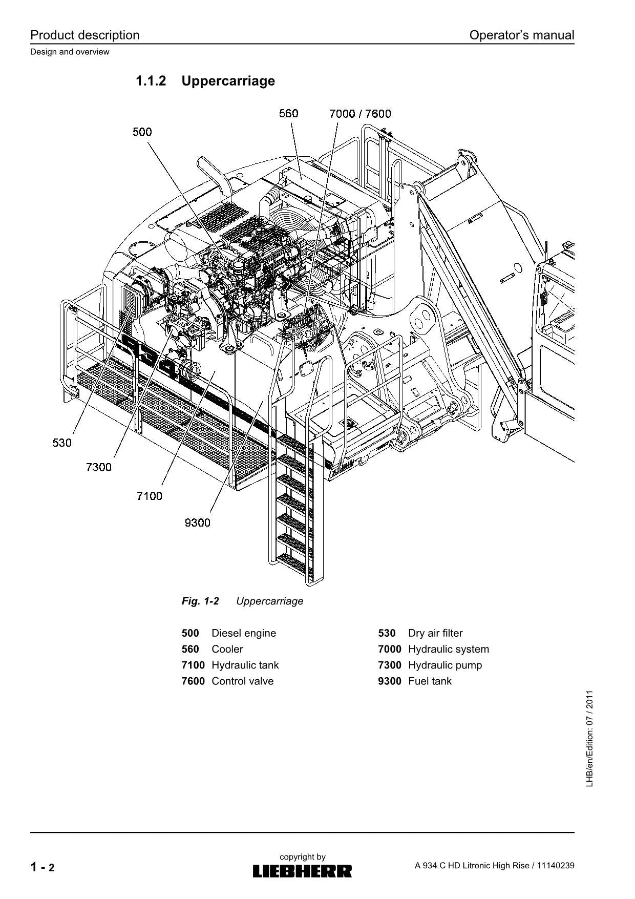 Liebherr A934 C HD Litronic High Rise Excavator Operators manual