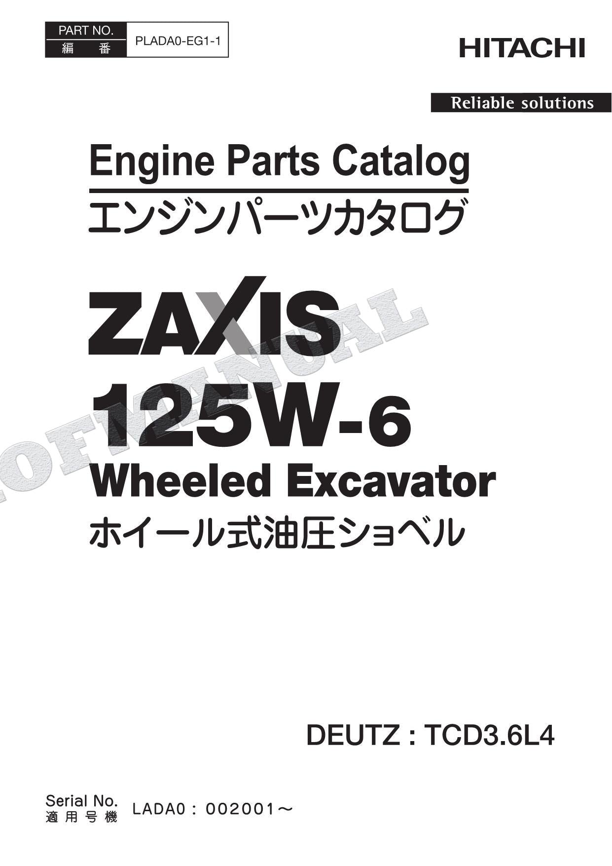 Manual del catálogo de piezas del motor HITACHI ZAXIS ZX125W-6 DEUTZ TCD3.6L4