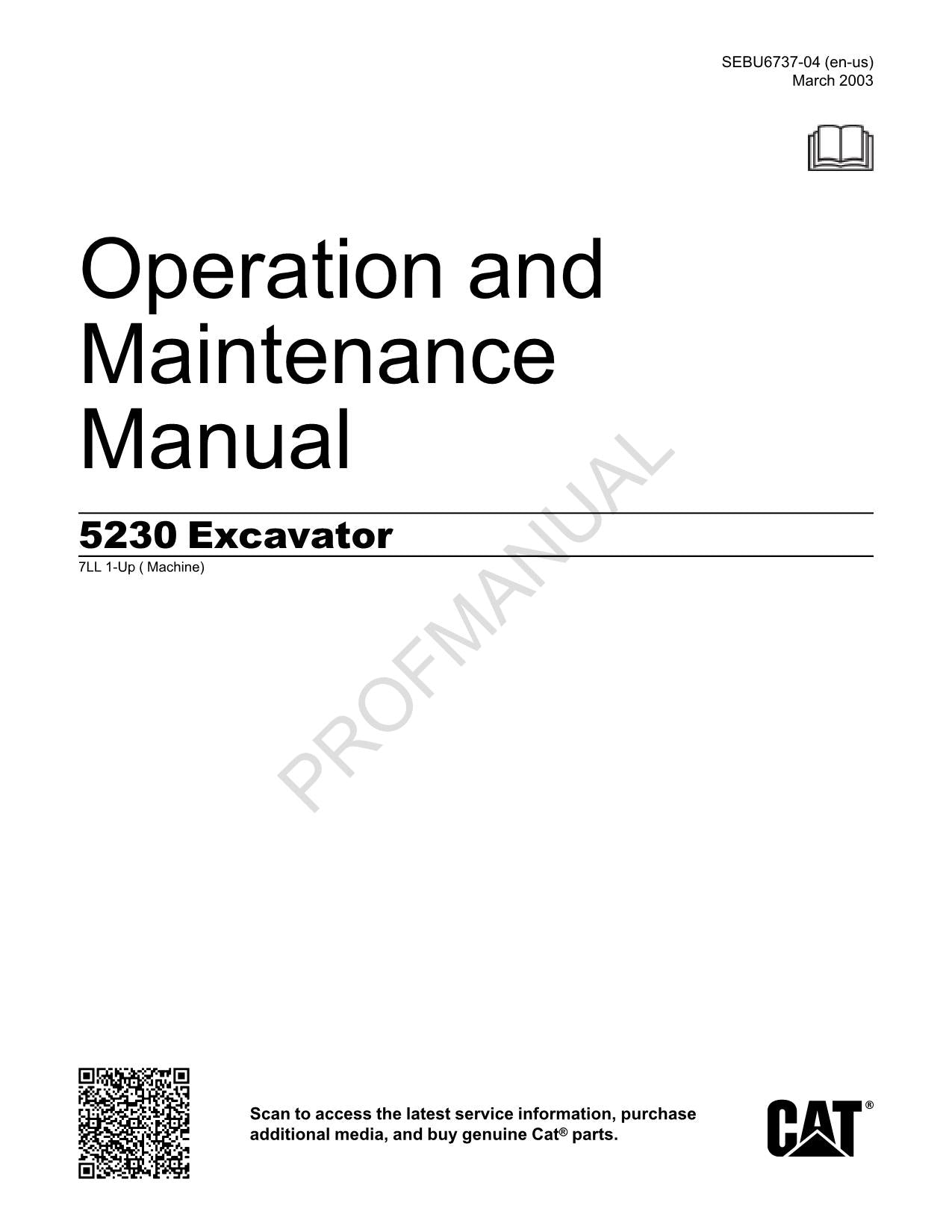Manual de mantenimiento del operador de la excavadora Caterpillar 5230