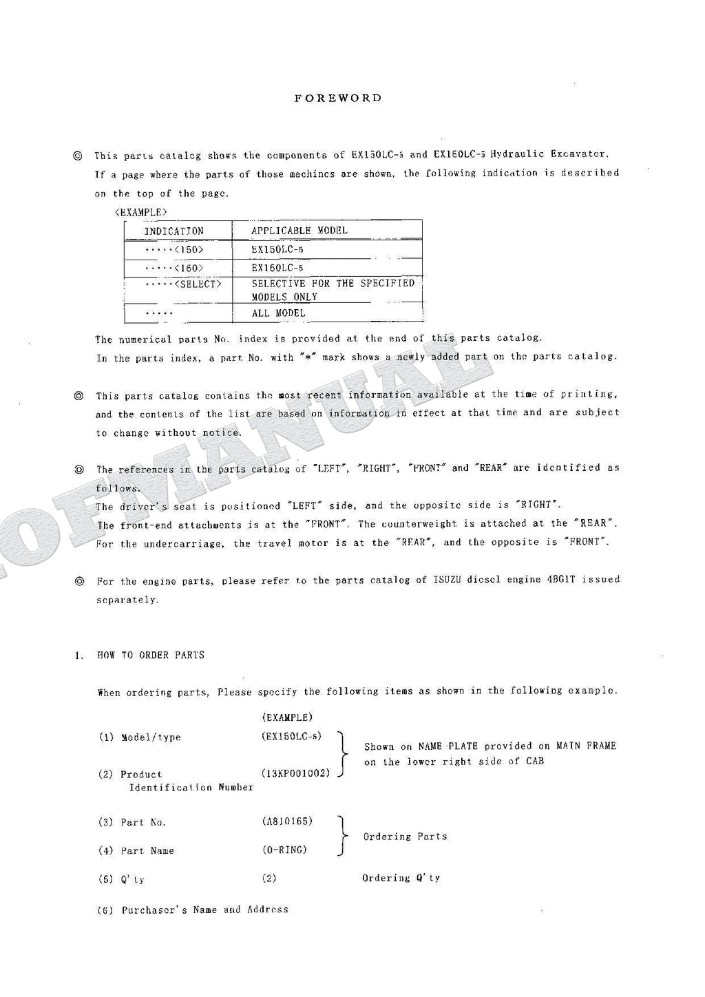 HITACHI EX150LC-5 EX160LC-5 Excavator Parts Catalog Manual