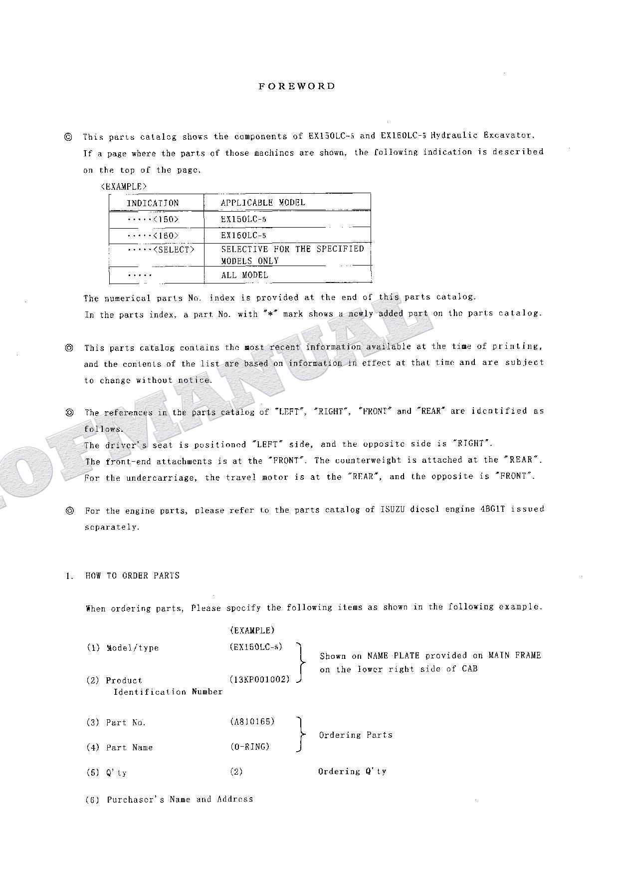 HITACHI EX150LC-5 EX160LC-5 Excavator Parts Catalog Manual
