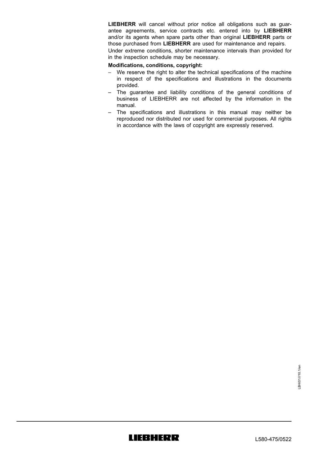 Liebherr L580 Wheel Loader Operators manual serial 0522