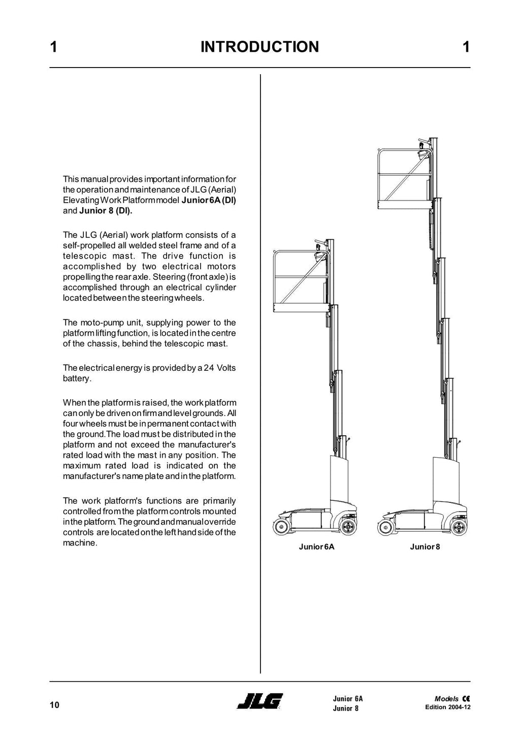 TOUCAN Junior 6A Junior 8A Vertical Lift Maintenance Operation Operators Manual