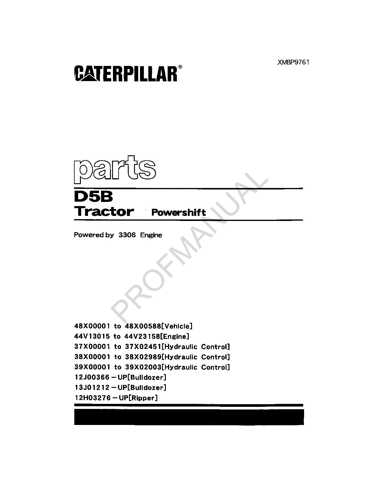 Caterpillar Cat D5B Tractor Powershift Parts Catalog Manual XMBP9761