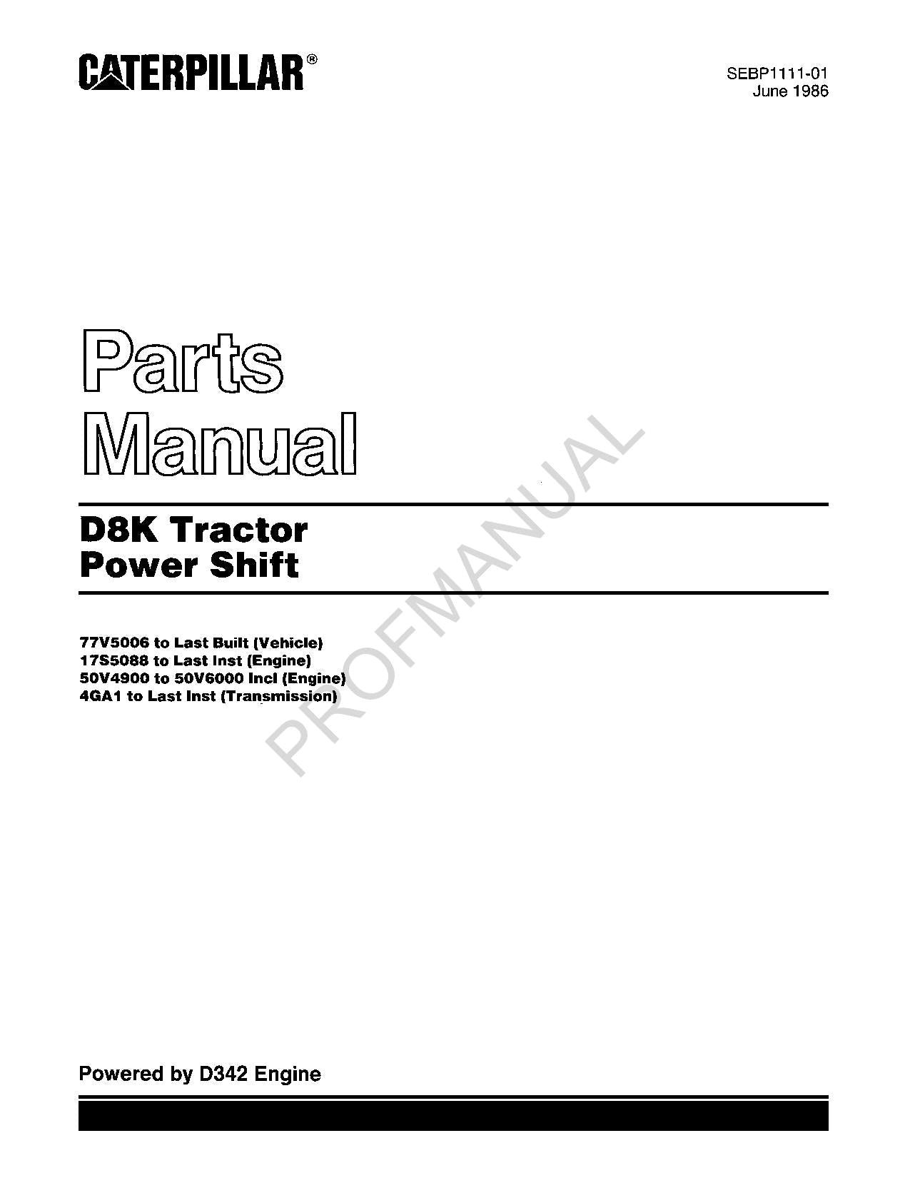 Caterpillar Cat D8K Tractor Power Shift Parts Catalog Manual SEBP1111