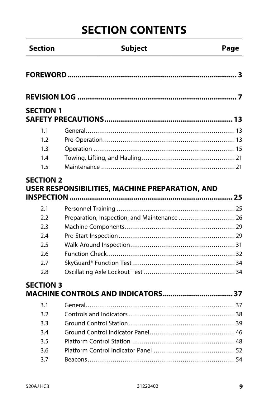 Manual del operador de mantenimiento y operación de la plataforma elevadora JLG 520AJ HC3 31222402