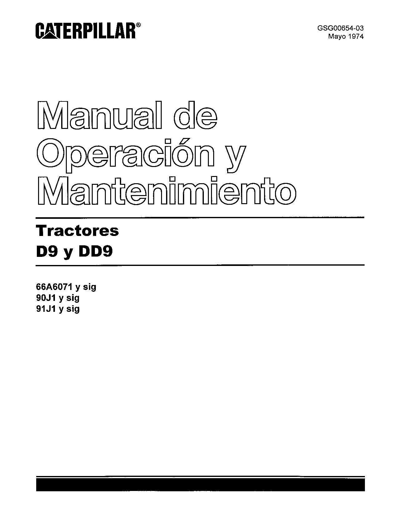 Caterpillar D9 DD9 Tractor de Cadenas Manual de Operación y Mantenimiento