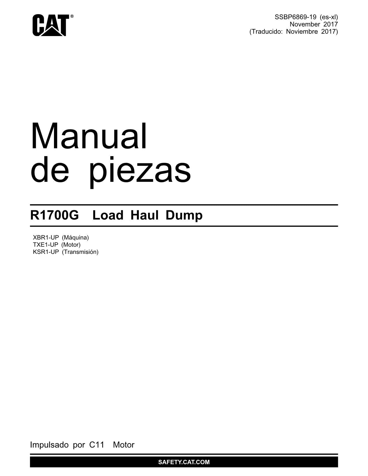 Caterpillar R1700G Maquinaria subterránea Manual de piezas SSBP6869 Español