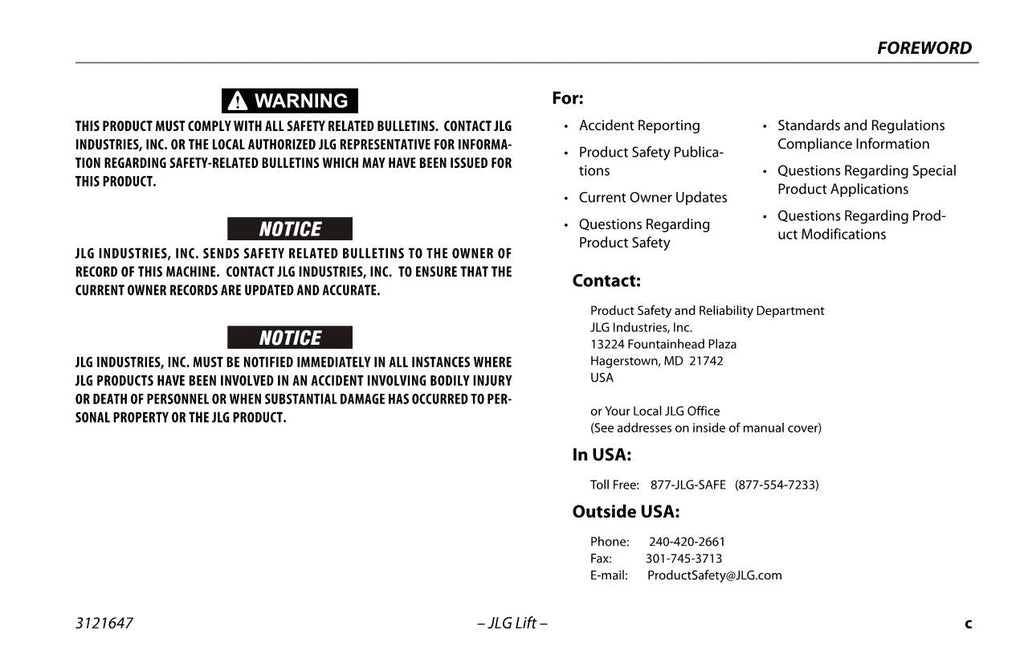 JLG E450A E450AJ M450AJ Boom Lift Maintenance Operation Operators Manual 3121647