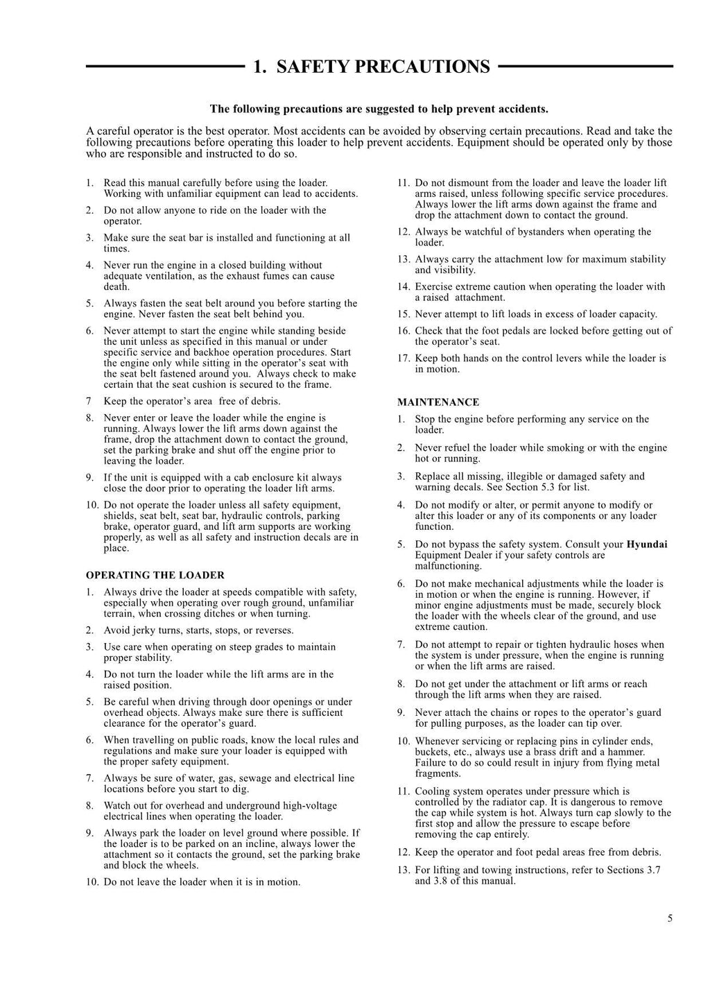 Hyundai HSL1200T SKID STEER LOADER Operators Maintenance Manual