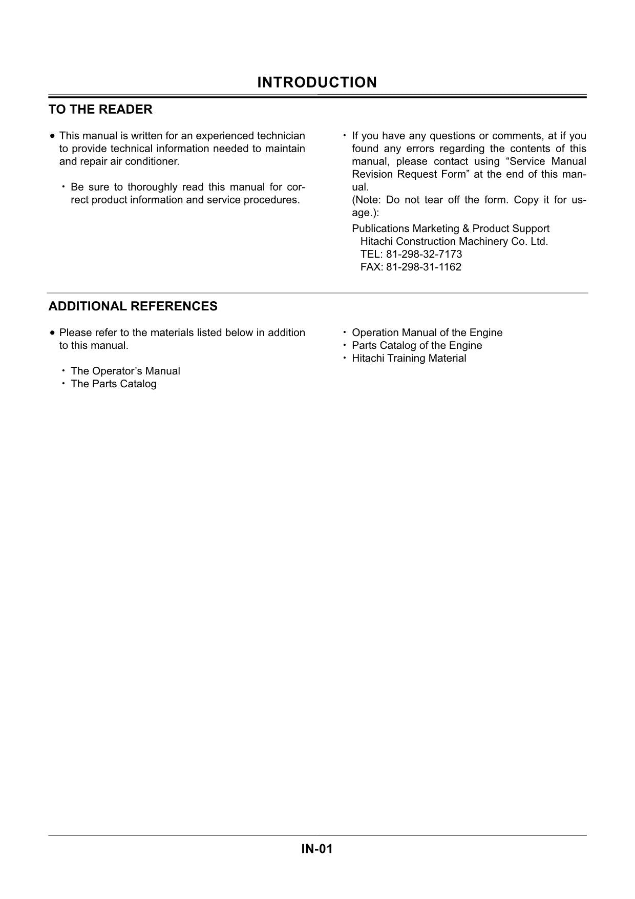 HITACHI ZX270 ZX330 Air Condit Excavator Troubleshoot Schematic Technical Manual
