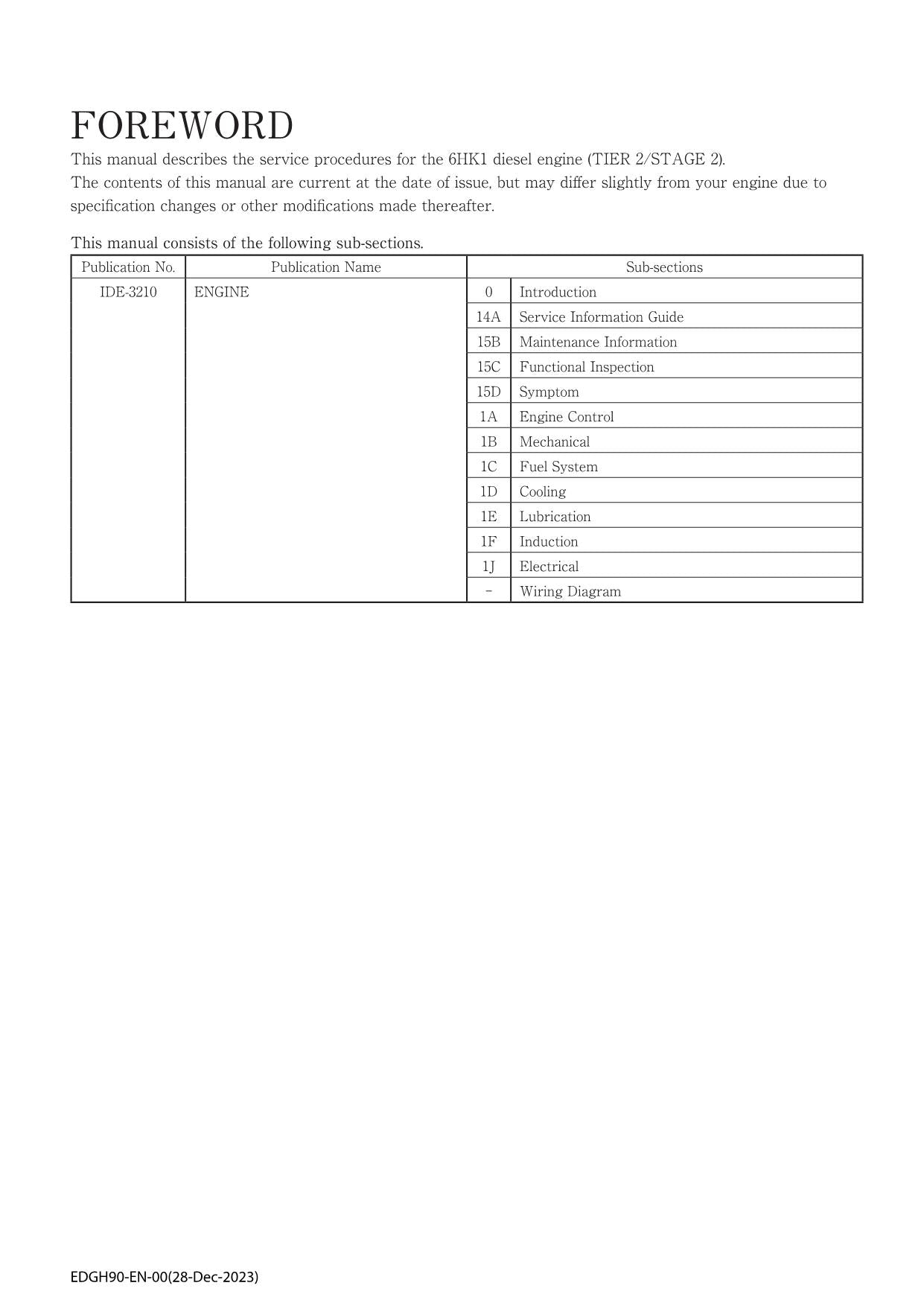 Hitachi 6HK1 Tier 2 Stage 2 Engine Service Manual with Schemes