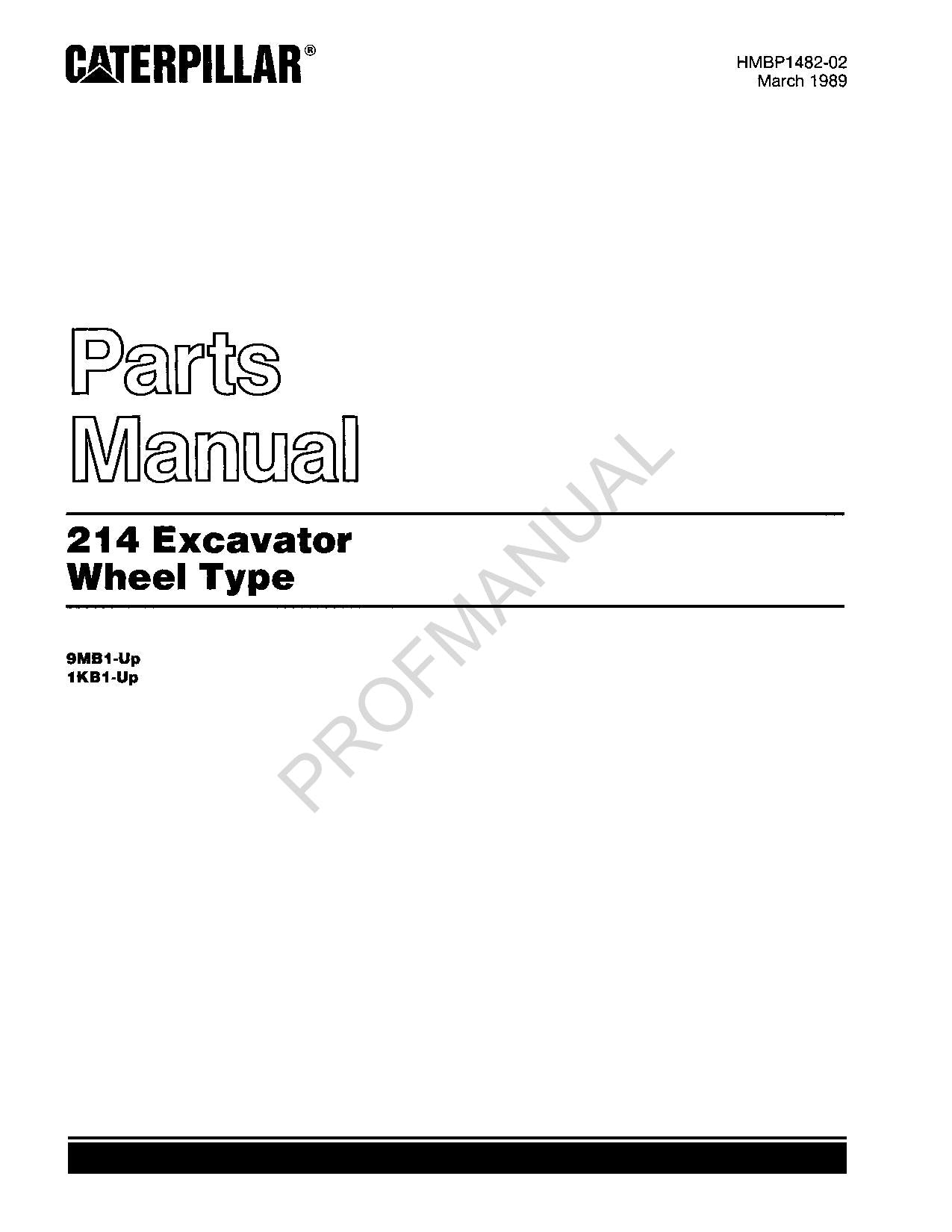 Caterpillar Cat 214 Excavator Wheel Type Parts Catalog Manual