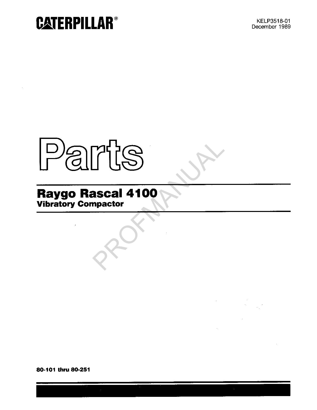 Caterpillar Raygo Rascal 4100 Vibratory Compactor Parts Catalog Manual
