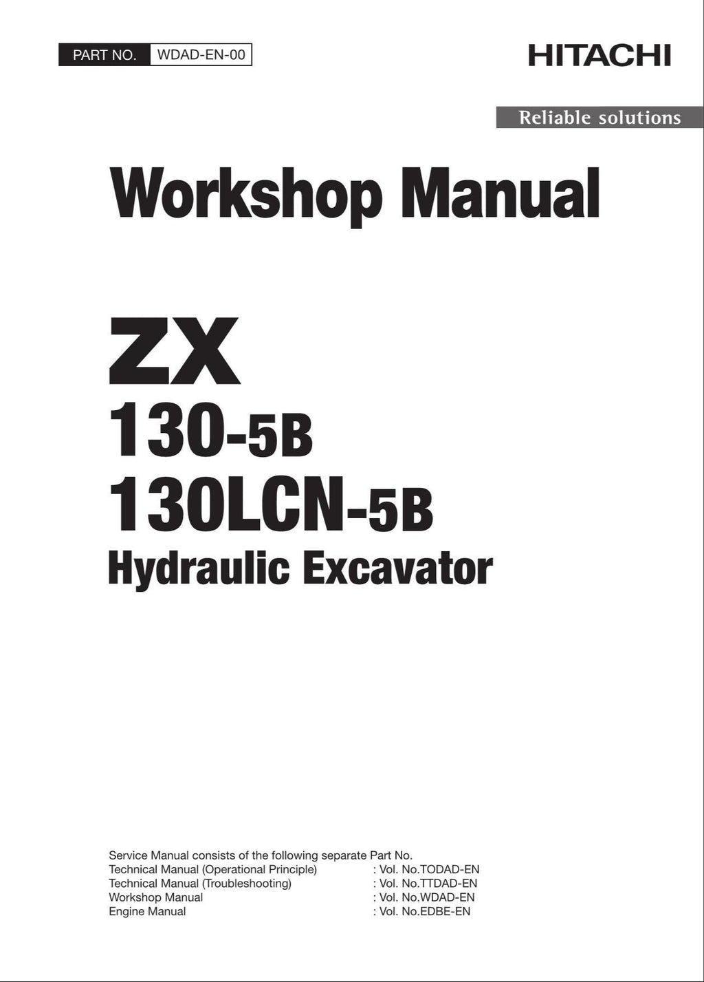 HITACHI ZAXIS ZX130-5B130LCN-5B Excavator Workshop Service Manual