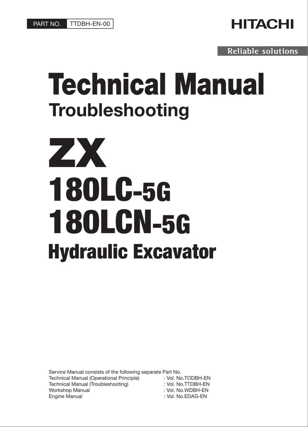 HITACHI ZX180LC-5G ZX180LCN-5G Excavator Troubleshoot Schematic Technical Manual