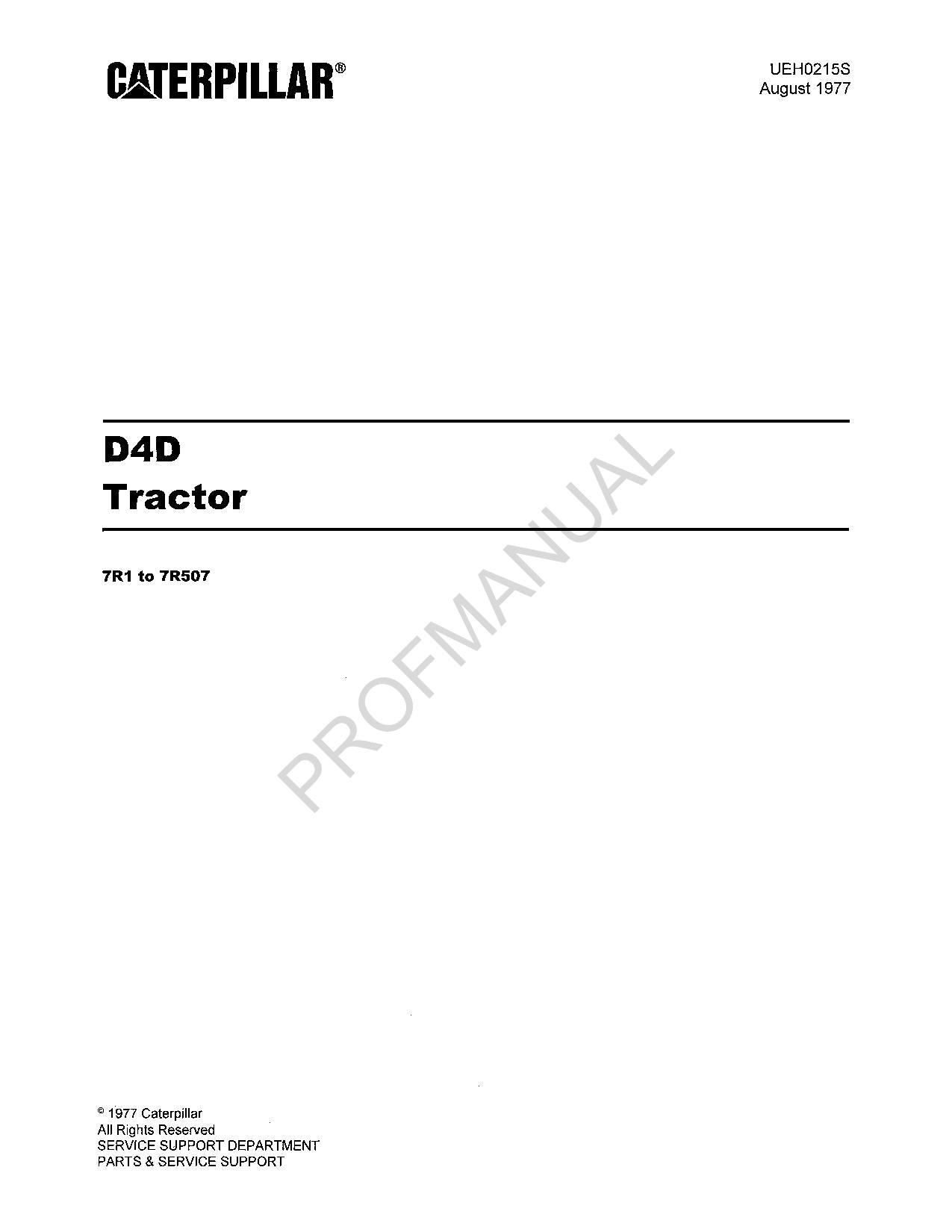 Caterpillar Cat D4D Tractor Parts Catalog Manual ser 7R1-7R507