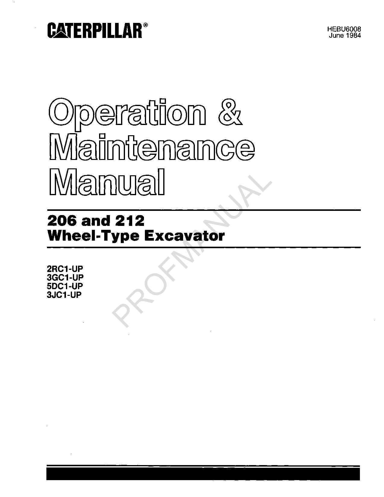 Manual de mantenimiento del operador de excavadora de ruedas Caterpillar 206-212 (HEBU6008)
