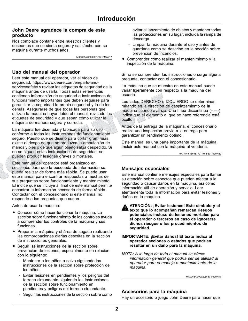 John Deere X350R Tractor Manual del Operador Español SN 150001-