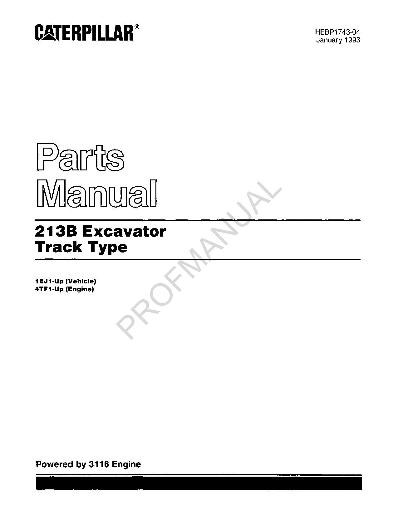 Caterpillar Cat 213B Excavator Track Type Parts Catalog Manual HEBP1743