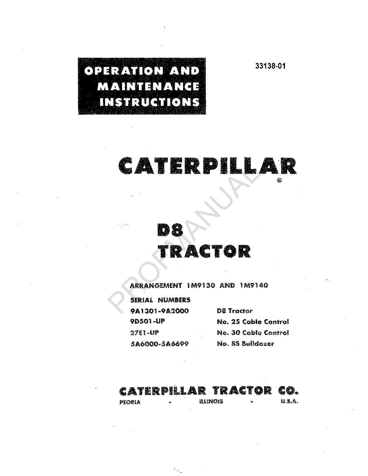 Manual del operador del tractor Caterpillar D8 9D501 en adelante 27E1 en adelante 9A1301-2000 5A6000-6699