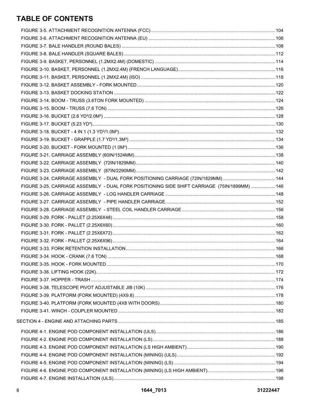 JLG 1644 7013H Telehandler Parts Catalog Manual 31222447