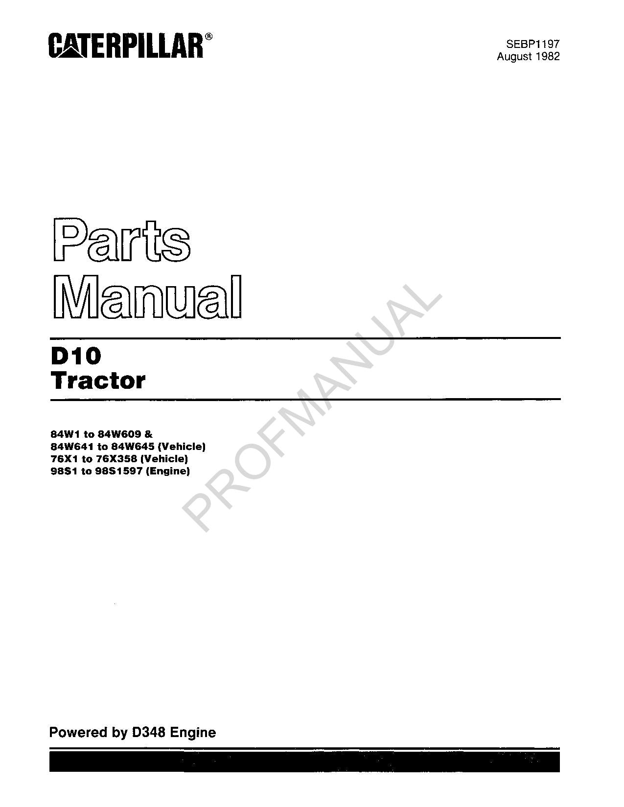 Caterpillar Cat D10 Tractor Parts Catalog Manual SEBP1197