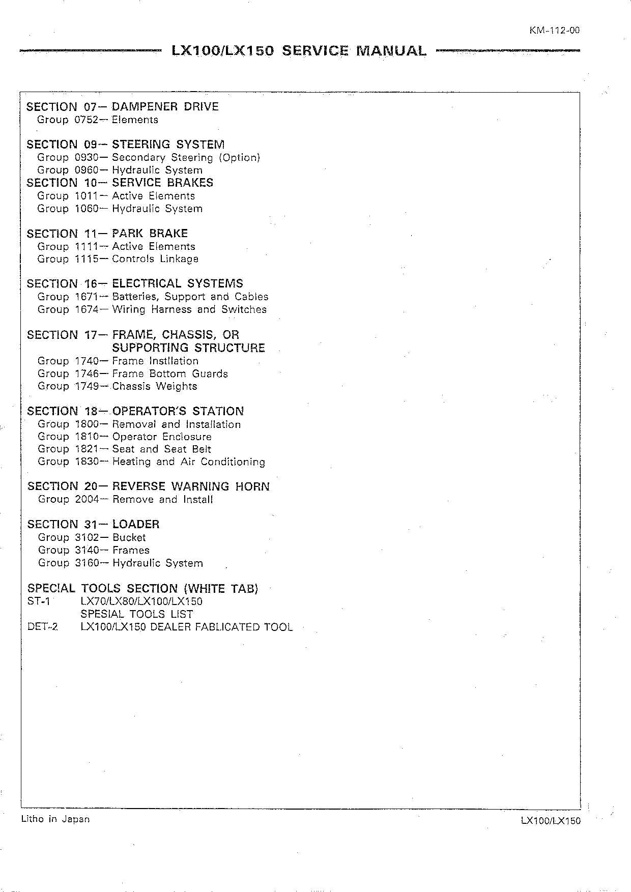 Hitachi LX100 LX150 Wheel Loader Service Manual +Schematics