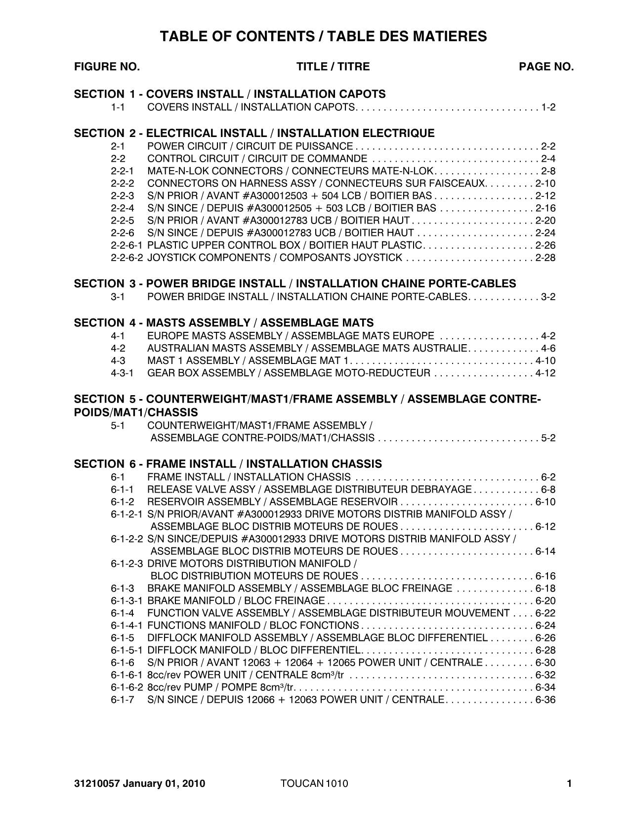 TOUCAN 1010 Vertical Lift Parts Catalog Manual Multi language