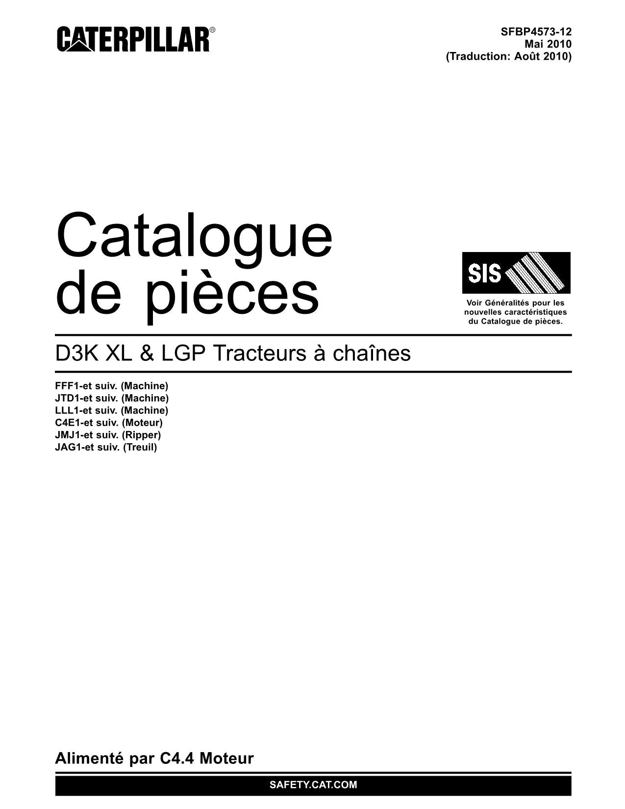 Caterpillar D3K XL LGP Tracteur Manuel de catalogue de pièces