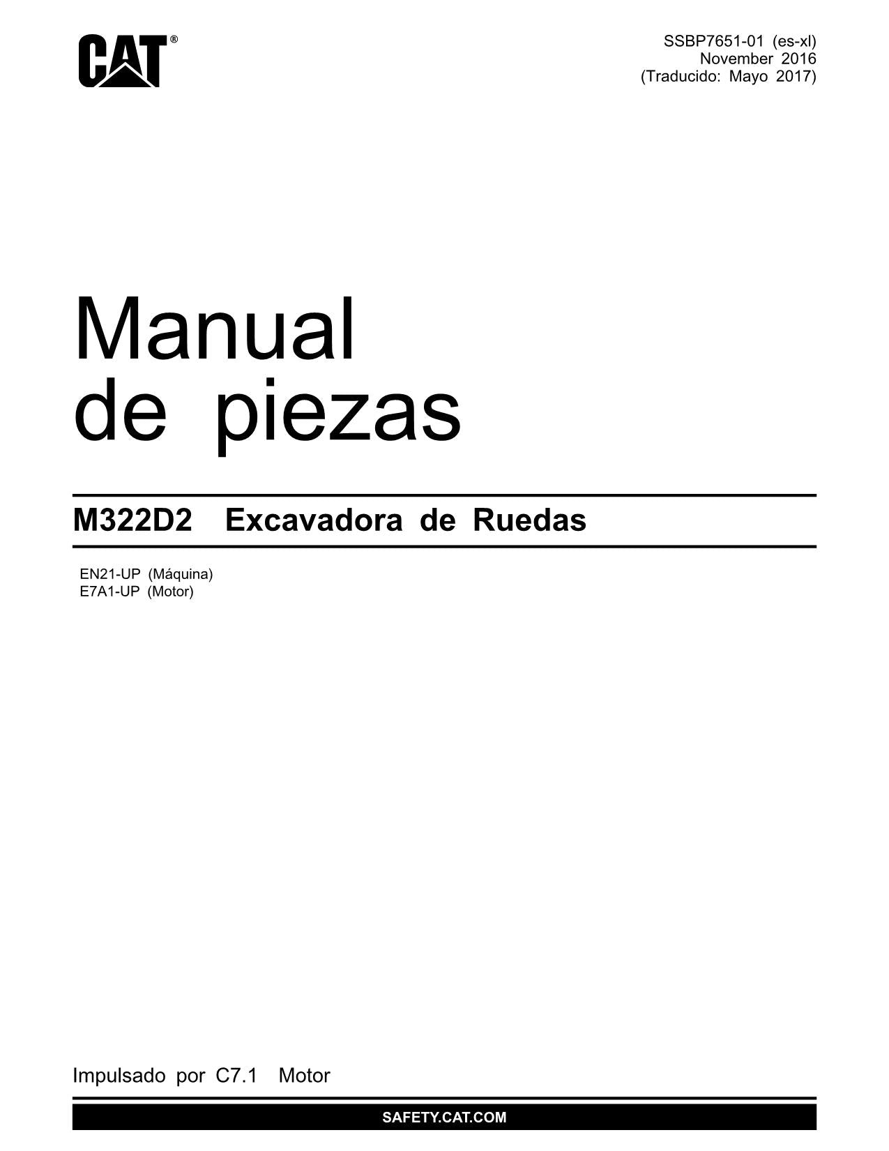 Caterpillar M322D2 Excavadora Manual de piezas EN21-UPE7A1-UP Español