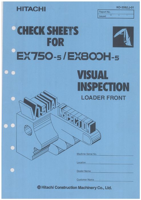 HITACHI EX750-5 EX800H-5 EXCAVATOR SERVICE MANUAL KO206L01