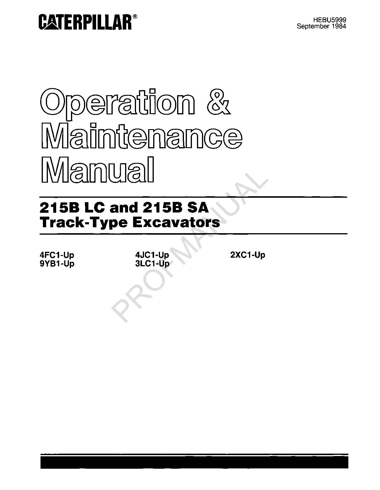 Manual del operador de la excavadora de cadenas Caterpillar 215B LC 215B SA HEBU5999