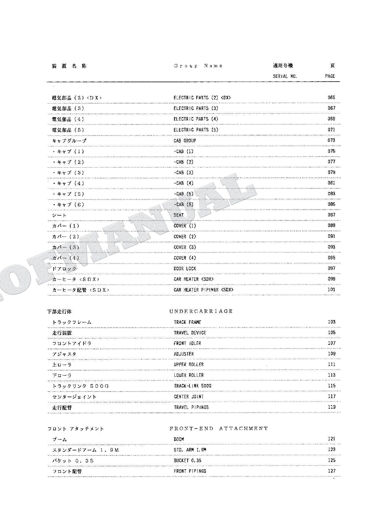 HITACHI EX90 Excavator Parts Catalog Manual