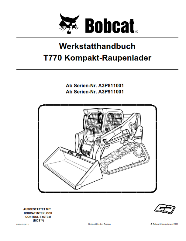 BOBCAT T770 KOMPAKT RAUPENLADER REPARATURHANDBUCH WERKSTATTHANDBUCH