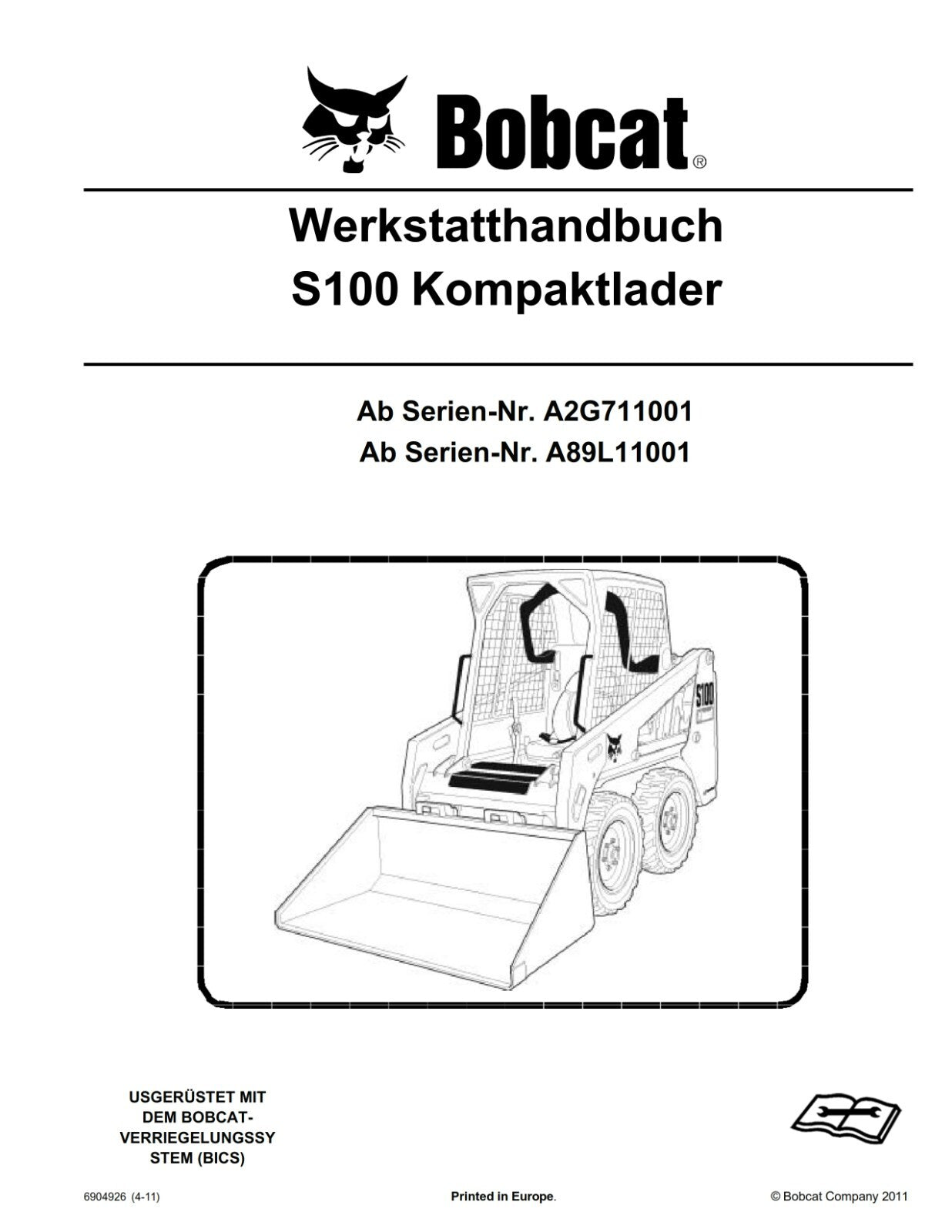 BOBCAT S100 KOMPAKTLADER REPARATURHANDBUCH WERKSTATTHANDBUCH