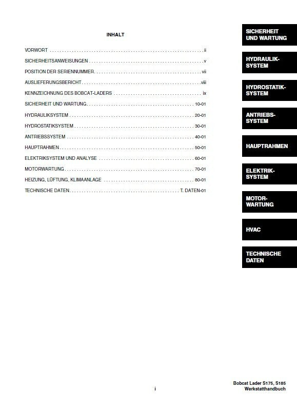 BOBCAT S175 S185 TURBO KOMPAKTLADER REPARATURHANDBUCH WERKSTATTHANDBUCH
